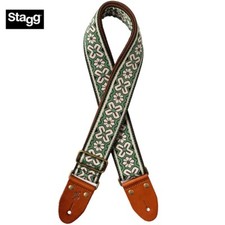 Stagg Tiare 2" Woven Nylon Guitar Strap Green With Leather Ends SWO-TIA-GREEN