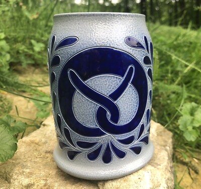 Cobalt Blue Gray Salt Glazed Pottery Mug Signed  T A Gilbert Wow Color
