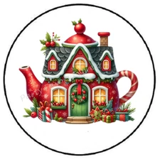 CHRISTMAS TEAPOT TEA POT HOUSE ENVELOPE SEALS LABELS STICKERS PARTY FAVORS