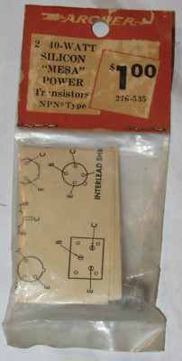 VINTAGE RADIO SHACK ARCHER 2 40-WATT SILICON ''MESA'' POWER TRANSISTORS NPN TYPE!