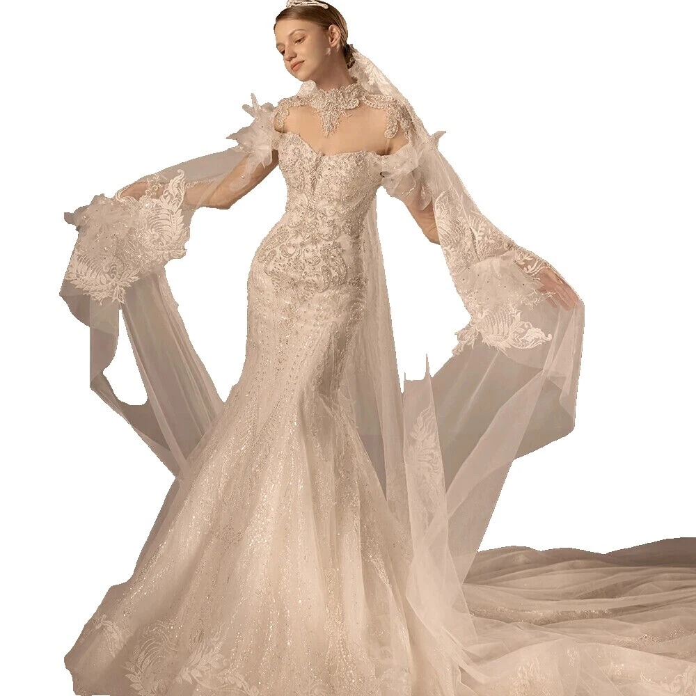 Organza Mermaid & Trumpet Long Sleeve Wedding Dresses