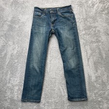 Levis 502 Jeans Mens 30x30 Blue Tapered Leg Whiskered Denim Cotton Stretch Logo