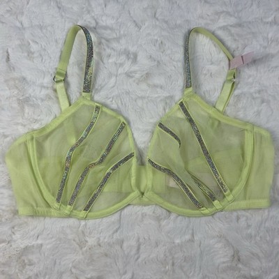 Victoria s Secret Very Sexy Mesh Shine Strap Demi Bra Lime Green Low Cut 34D NWT