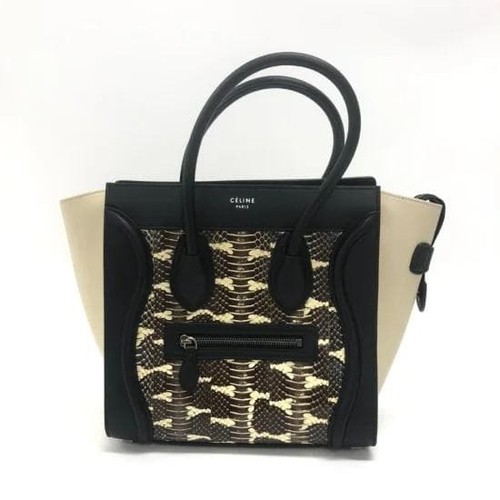 Celine Leather Python Luggage Micro Shopper Handbag Used From Japan