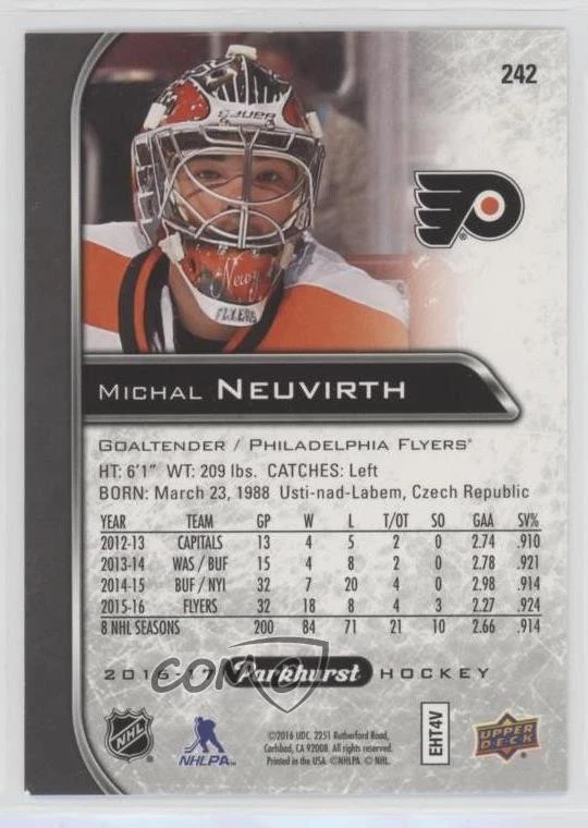 2016-17 Upper Deck Parkhurst Black Michal Neuvirth #242 - Image 2 of 2