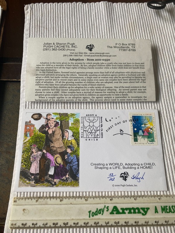 First Day of Issue USPS Stamped Envelope - May 10, 2000, S Pugh #52/102 Adoption