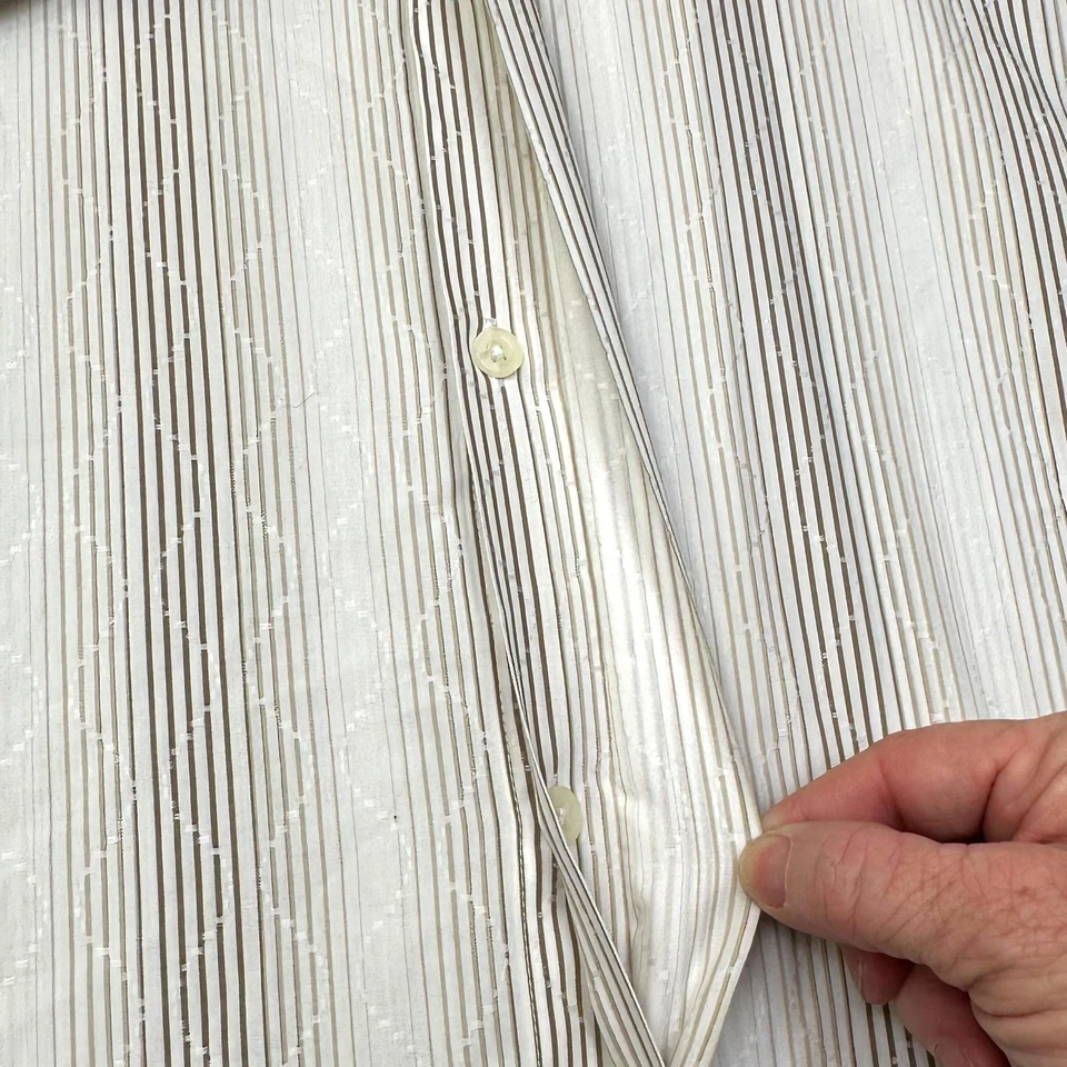 Alfani Shirt Mens 2XL White Tan Striped Jacquard Button Up Long Sleeve Dress - Image 4 of 4