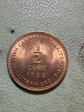 1958 East Caribbean States 1/2 Cent BU RD Red QEII