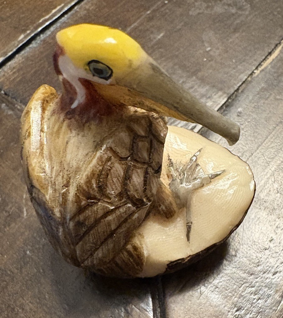 Tagua Nut Pelican Hand Carved Figurine Sculpture Miniature Made In Panama