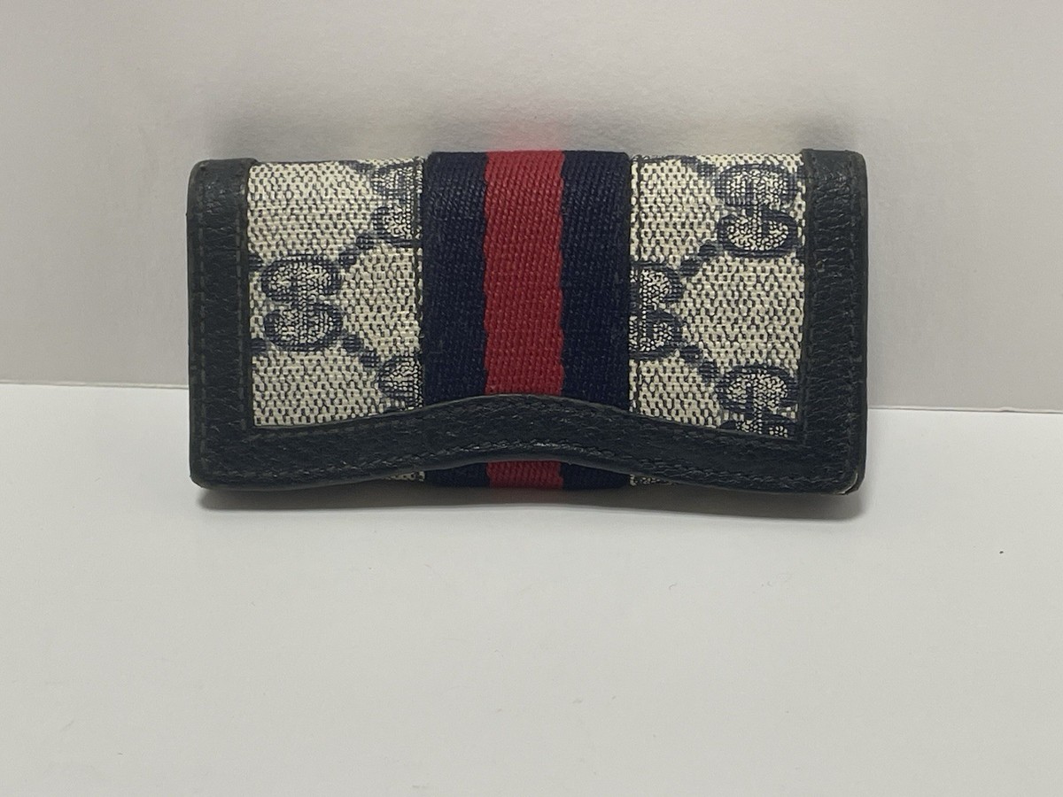 グッチ キーケース オフィディア ネイビー Gucci GG Ophidia 4 Key Case Leather Navy Red Rare Approx 4”x2