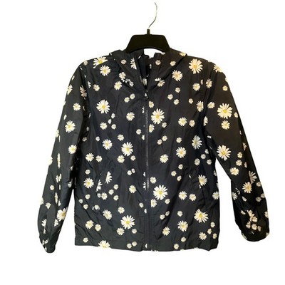 Me Jane Kids Navy Blue Daisy Floral Hooded Rain & Wind Jacket Size 10/12