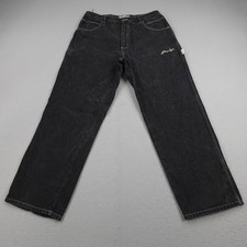 Vintage FUBU Jeans Mens 40x33 Black Denim Platinum Baggy Wide Leg Carpenter Y2K
