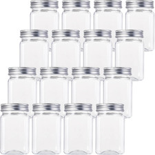 16 Pack Clear Plastic Jars with Lids, 13Oz Airtight Container for Food
