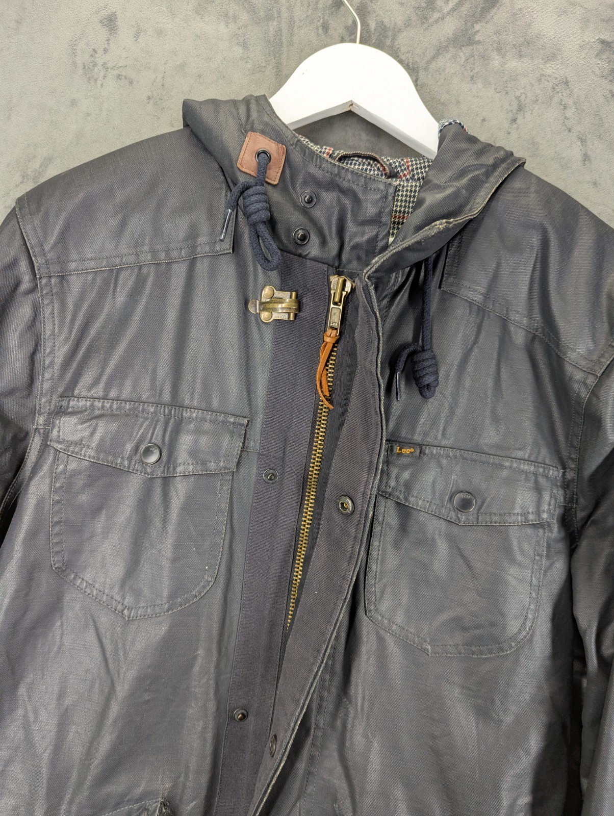 H.D. Lee Explorer Hooded Jacket Large Wax Effect Cotton Shell Clasp Closure image 6