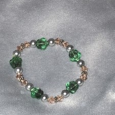 Pink Green Crystal Bead Stretch Bracelet. 10swarovski crystals. handmade. 6