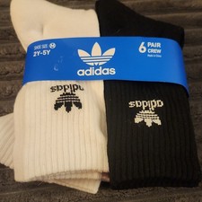 adidas Moisture-Wicking Crew Socks 6 Pairs Black/White Youth M 2Y-5Y