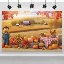 Fall Photography Backdrop 7x5ft, Autumn Maple Leaves Photo Background, Pumpki...