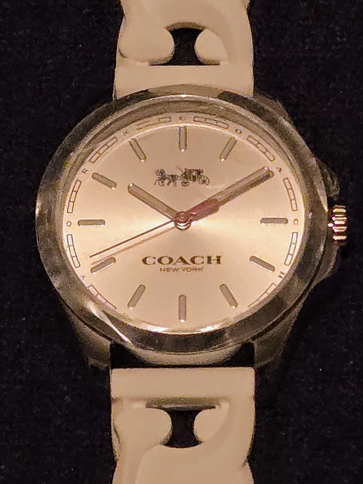 NUEVO Reloj Coach Libby Mujer Blanco/Plateado 34mm con Correa de Goma Foto 2 de 4