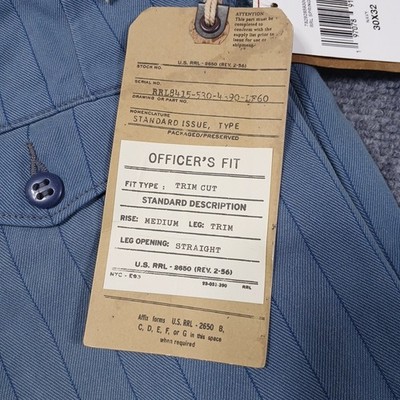 RRL Ralph Lauren Officer Chino Men's Pants Light Blue Pin Striped
