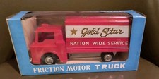 Vintage Ichimura 1980s Tin Litho Friction Toy Gold Star Moving Truck MINT IN BOX