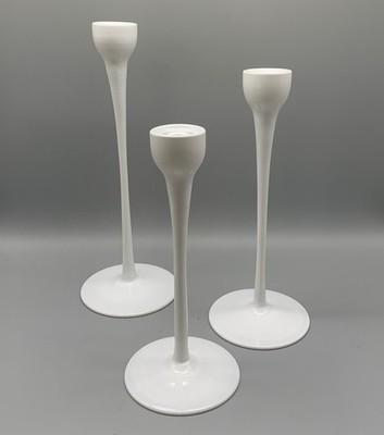 Vintage Ikea White Glass Blomster Trio Candleholders 1999
