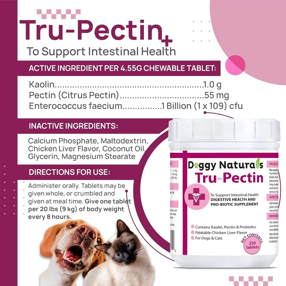 Tru-Pectin Anti-Diarrheal Tablets for Dogs & Cats - 250 Chicken Liver Flavored - Image 4 of 4