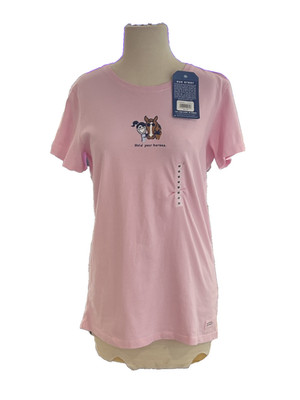 NWT Pink Life Is Good Women s Short Sleeve T-Shirt Hold Your Horses