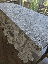 Vtg Battenburg Lace Tablecloth Banquet 104x102 White Pristine Large Cotton