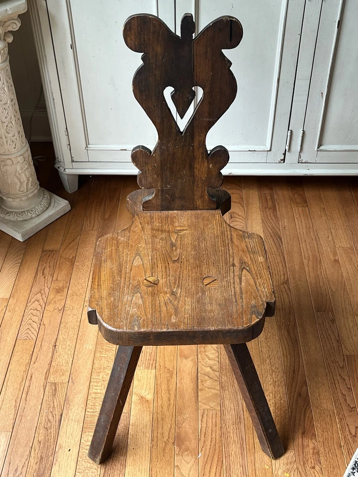 Antique Italian Renaissance Revival Oak Sgabelli / Sgabello 3 Leg Stool / Chair - Image 2 of 4
