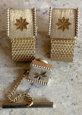 Vintage Swank Wrap Around Cufflinks and tie pin Gold Starburst
