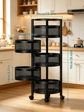 5-Tier Rotating Rolling Storage Cart Metal Mesh Mobile Organizer Black