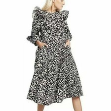 Sandy Liang X Target Black White Leopard Ruffle Midi Dress  soze S