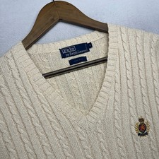 Vintage Polo Ralph Lauren Sweater Women's large Large Cable Knit Crest 100 Silk