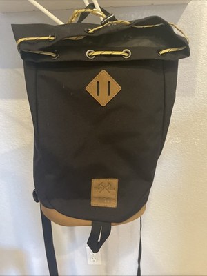 RARE REI Staff 2014 Black Drawstring Backpack With Leather Bottom