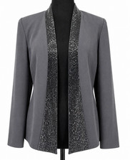 Daymor Couture Womens Open Front Beaded Formal Evening Jacket Size 8 Black Lined