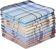 12 Pack Men's Cotton Handkerchiefs 16x16 Inch, 6 Colors, Machine Washable