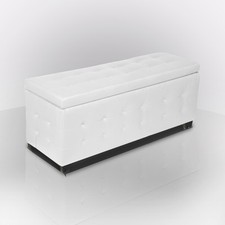 PANCA CONTENITORE CM 138X43 H. 48 IN ECOPELLE BIANCA