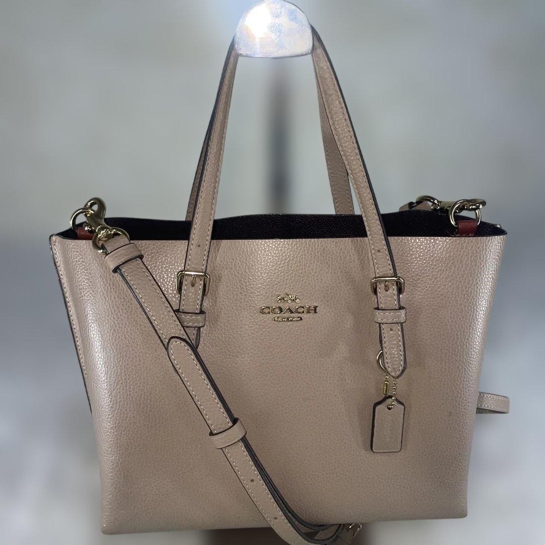 COACH Molly Tote 25 Tote Bag 2way Beige Gray Leather  Authentic thumbnail 13