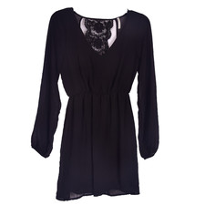 Sage Little Black Dress Lace Back Size Small Lace Trim Long Sleeve