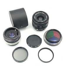 Canon FD 28mm f/2.8 Manual Focus Prime Lens w/ 2x Teleconverter & 52mm Filters