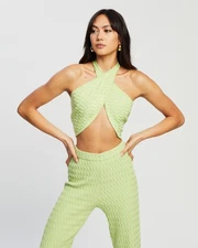 House of Sunny Island Halter Wrap Tie Green Top Size US 2