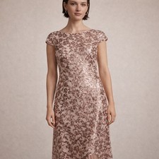 Calvin Klein Gown Women 10 Rose Gold Sequin Floral Cowl Back Glam Gala Dress