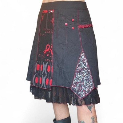 Stunning vintage euro y2k grunge patchwork lace midi skirt euro 38 Depech Mod