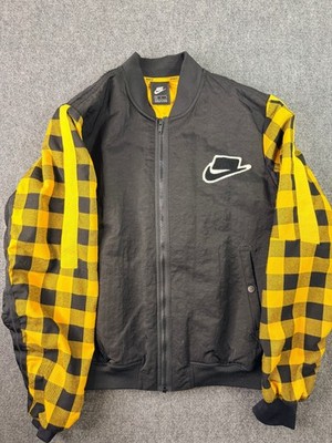 Nike Mens NSW Bomber Jacket M Black Yellow Plaid Quilted Full Zip