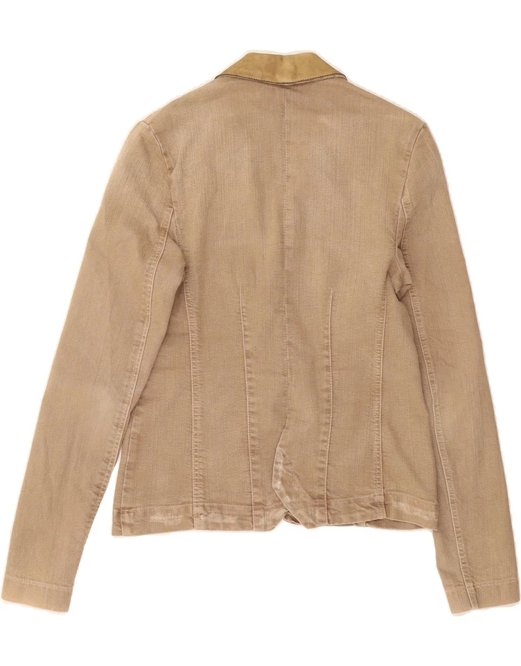 Chaqueta Blazer SOS Mujer Denim 2 Botones Reino Unido 10 Pequeña Beige Algodón CQ03 Foto 2 de 3