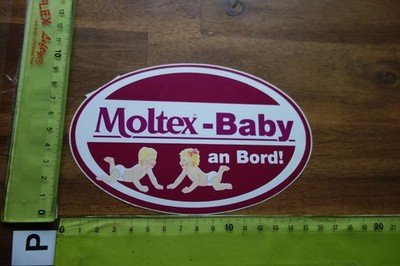 Alter Aufkleber Beschriftung Baby an Bord/dabei /fährt mit/im Auto MOLTEX
