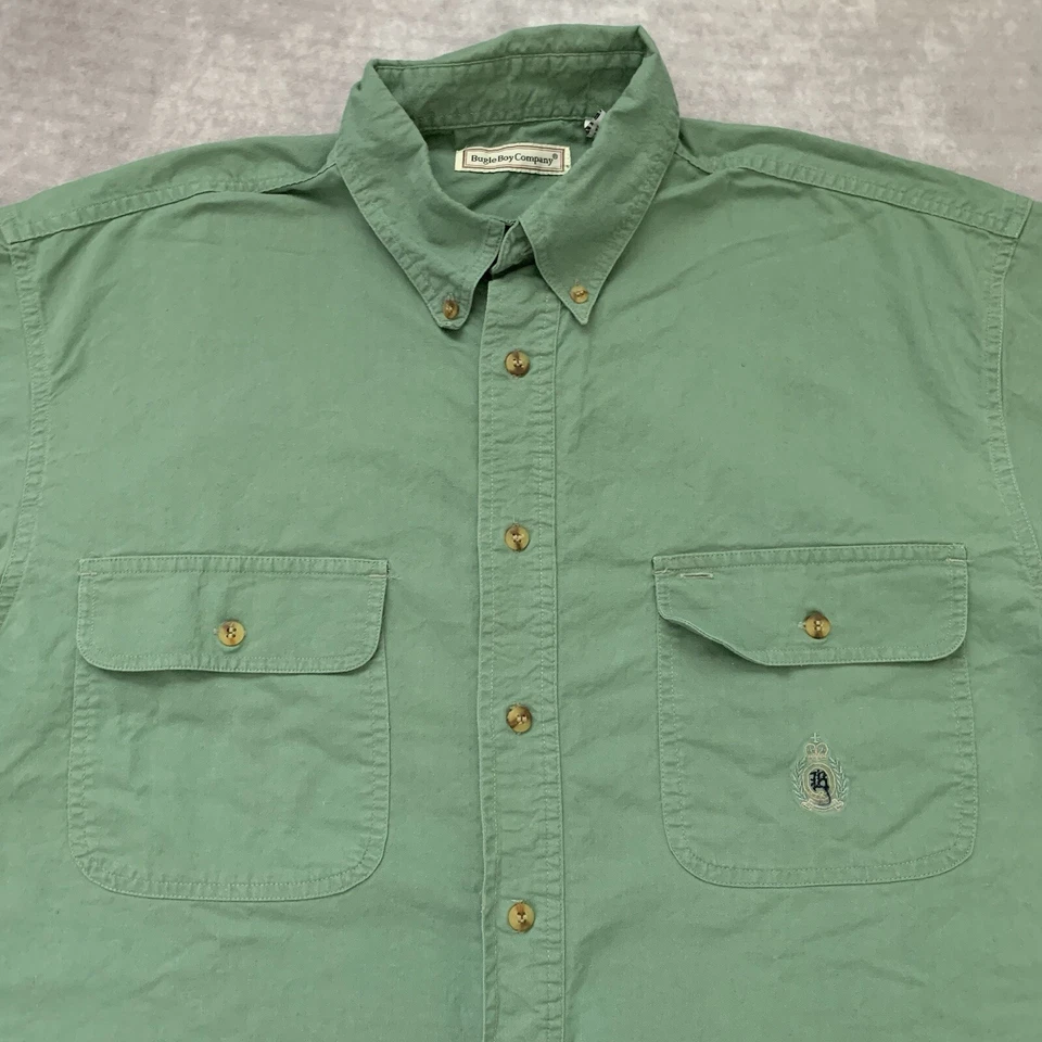 Vintage Bugle Boy Button Up Shirt Size L Crest Embroidered Logo Short Sleeve - Image 2 of 4
