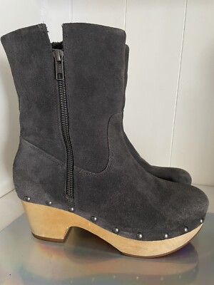 CORSO COMO KORINE STUDS PLATFORM WOOD HEEL CLOG SUEDE Grey RETRO BOOT Sz 8 or 7