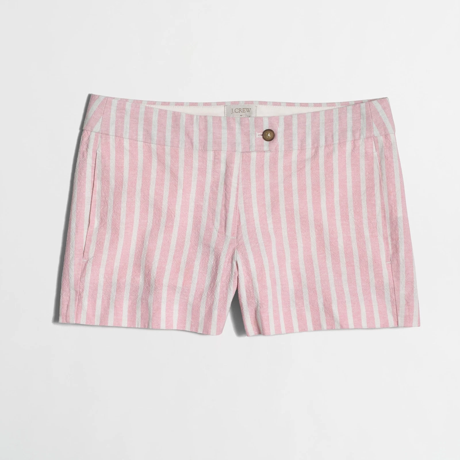 J.CREW Ladies 3" Cotton/Linen Pink & White Stripe Short Size 6 New with Tag