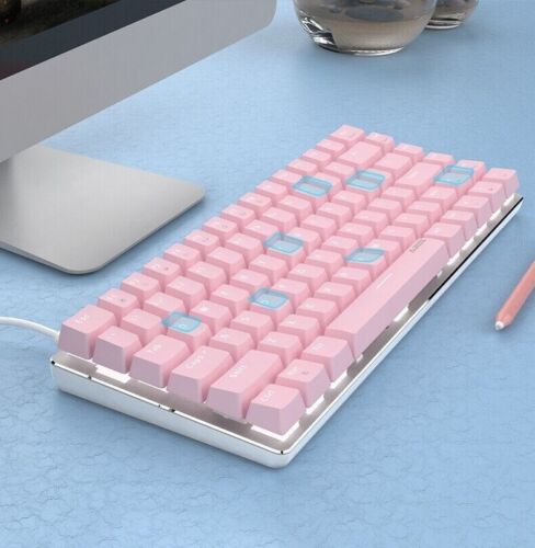 AJAZZ AK33 Cute Pink Mechanical Keyboard Red Switches White LED Backlit PC/Win - Afbeelding 1 van 10